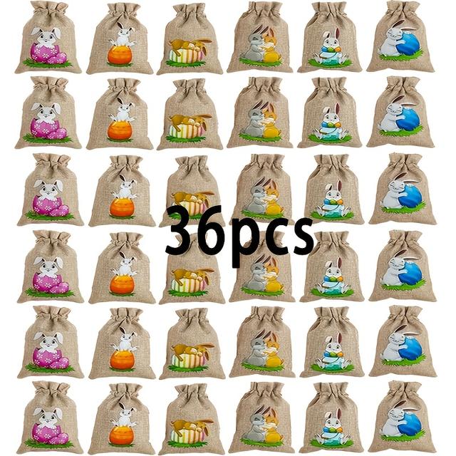 TEMU 18/36 stuks Jute Zakken met Trekkoord en Konijntjes Paasei Ontwerpen | 4x6 inch Paasfeest Decoratie Cadeauzakken