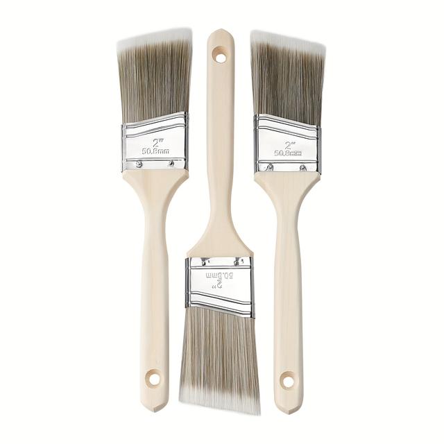 TEMU Set Of 3 Professional Paint Brushes - Angled Brushes With Wooden Handles And Stainless Steel Ferrules - 2 Inches