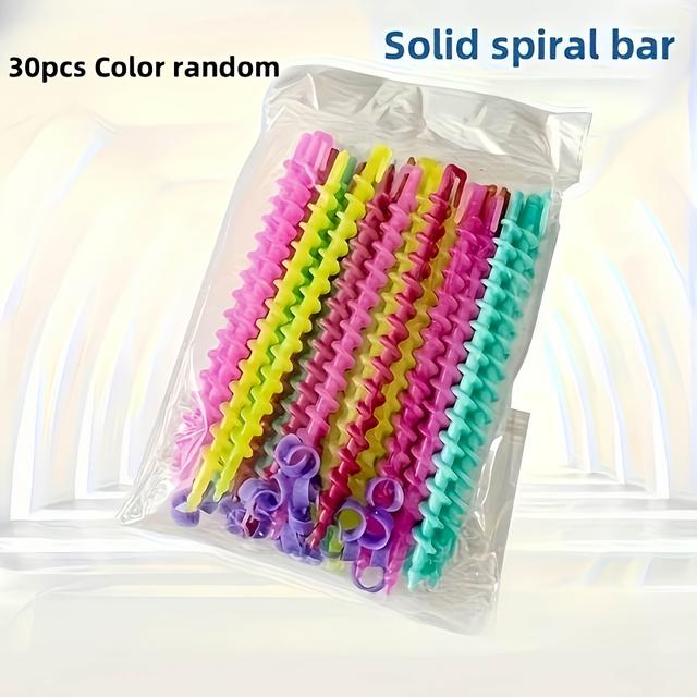 TEMU 30pcs Fun Spiral Hair Curlers: Bright Random Color (pink/yellow/blue/green), Home & Salon Friendly, Firm Hold, Quick Wavy Curls, Ideal Christmas Gift