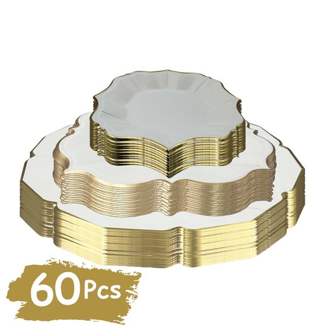TEMU 60-pack White Elegant Paper Plates With Scalloped Edging For Birthday Wedding Anniversary Celebration Party Supplies 7in X 9in X 10in