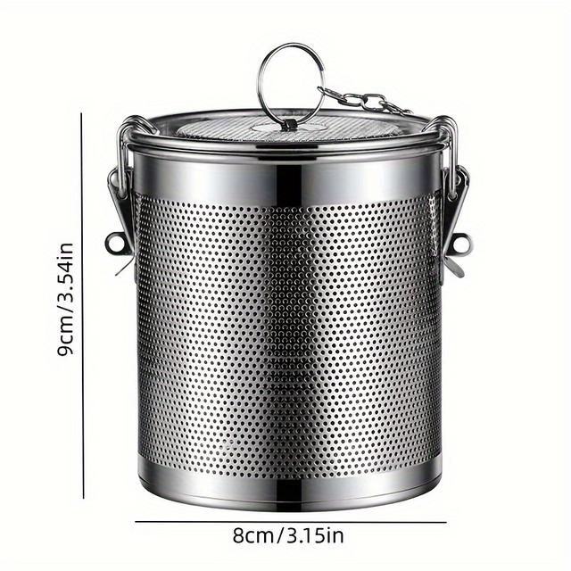 TEMU 1pc Durable Stainless Steel Cooking Spice Infuser Mesh Strainer - Ideal For Loose Leaf Tea, Herbs, Soups & Seasonings - Reusable Kitchen Accessory With Extended Chain For Easy Brewing