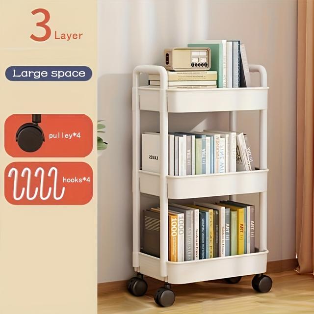 TEMU Versatile Plastic Storage Cart With Swivel Wheels - Multi-tier Organizer For Kitchen, Bathroom, Bedroom, And Snacks - Durable Plastic With Wheels