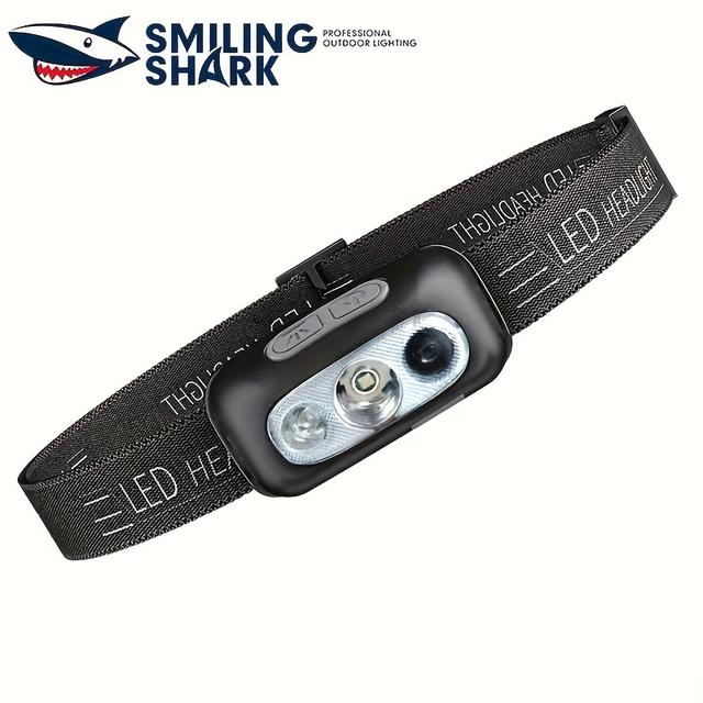 TEMU SMILING SHARK TD0140 Linterna Frontal Pequeña, Luz LED XPE con Sensor, 3 de Luz Fuerte, Recargable Tipo-C, Ideal para Camping, Senderismo, Running, Pesca y Hogar