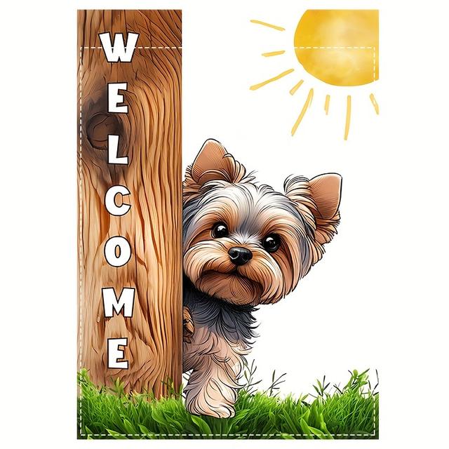 TEMU 1pc, Yorkshire Sunshine Flag, Dog Theme House Flag, Front Door Sign Vertical Burlap Lawn Flag, Double Sided Waterproof Flag 12*18inch