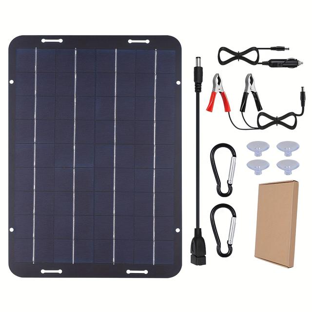 TEMU 1pc Portable Solar Charger, 60w With Usb Output Design, 18v Voltage, Ideal For Phone And Accessories Charging, Travel-friendly, Outdoor | Lightweight Solar Panel | Compact Solar Charger