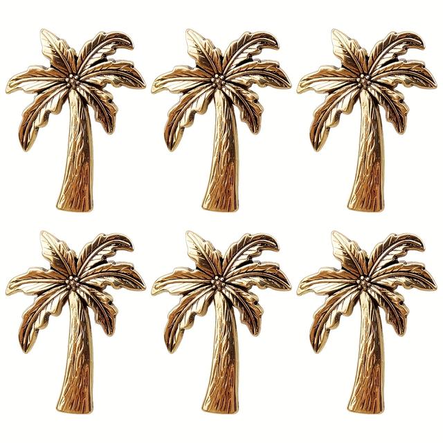 TEMU 6pcs Alloy Tree Napkin Rings - Leaf Design, Durable Metallic Finish, Ideal For & Tropical Themed Parties, Tropical Party Decorations, Party Tableware, Elegant Tableware