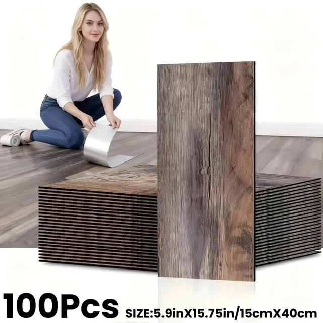 TEMU 50/100 stuks Doos Zelfklevend Luxe Houtnerf Vinyl Vloerbedekking - Realistische Houten Planken met XPE Kern, Eenvoudige DIY Installatie Geschikt voor Kantoor, Badkamer - Retro Houten Tegels