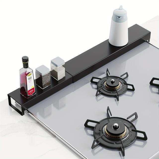 TEMU An Adjustable Metal Gas Stove Bracket, Gas Stove Seasoning Storage Rack, Thickened Heat-insulating And High-temperature Resistant Gas Stove Vent Shelf, Oven Oil Baffle,