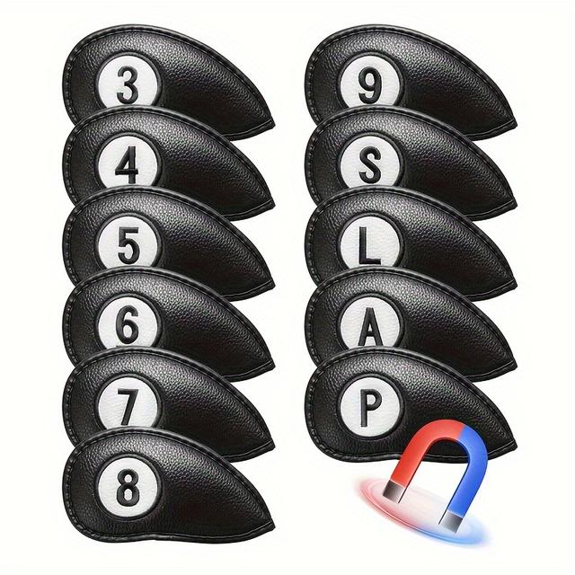 TEMU Finger Ten Double Number Printed Headcovers Deluxe Professional Durable Thick Black Blue All Brand Clubs Golf Club Head Covers For Irons Magnetic Closure Value 11pcs/set