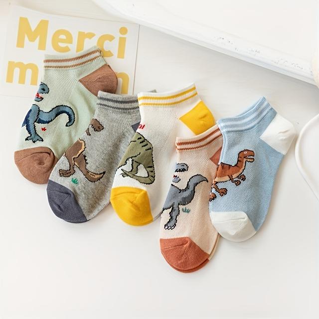 TEMU 5 Pairs Of Toddler's Cute Cartoon Dinosaur Pattern Low-cut Ankle Socks, Soft Comfy Breathable Children's Mesh Socks For Boys Girls All Wearing