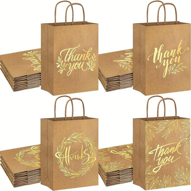 TEMU 24pcs Thank Bags Paper Gift Bags Brown Paper Bags With Handle Party Favor Bags For Wedding Birthday Party Favors, Christmas, Halloween