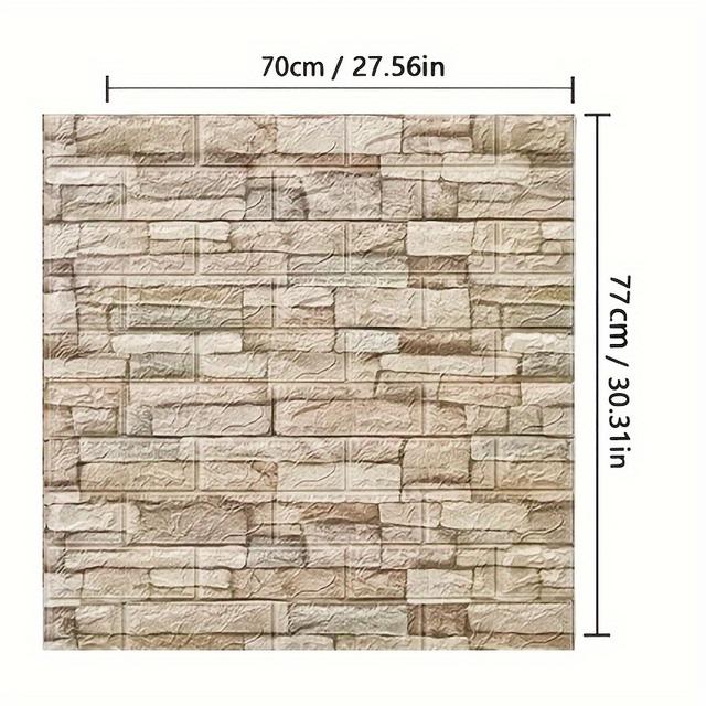 TEMU 10pcs 3d Brick Wall Stickers, 70cm X 77cm, Self-adhesive Pvc Wallpaper, Waterproof Anti-collision, Soft Embossed Home Decor For Bedroom, Bathroom, Diy Decoration