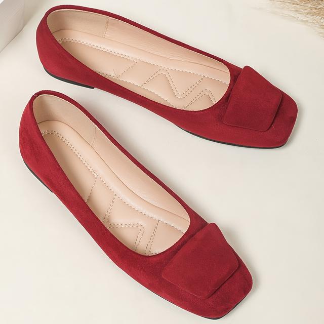 TEMU Neue Einfarbige Slip-On Freizeitschuhe für Damen mit Quadratischer Schnalle, Große Größe, Elegante Flache Schuhe für den , Damenschuhe