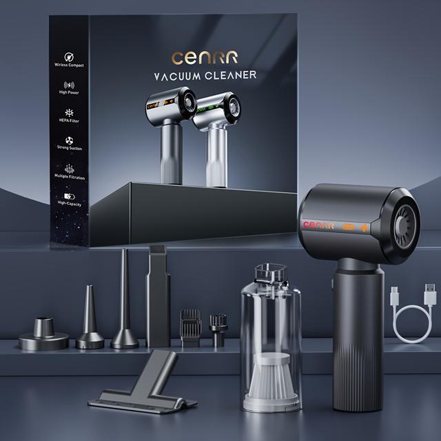 TEMU 2025 New Cenrr 24000pa Cordless Car Vacuum With Led Screen, Rgb Lighting, 7500mah Battery, 9 Attachments, Powerful Suction Portable Handheld Cleaner For Vehicles And Household Use