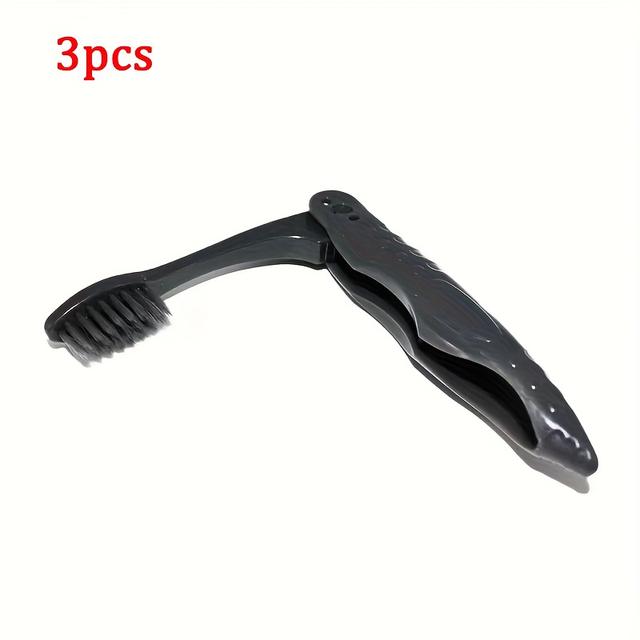 TEMU 3pcs Travel Toothbrush Black Folding Portable Toothbrush Special For Camping Travel Soft Medium Hard Nylon Bristle Material Portable Toothbrush