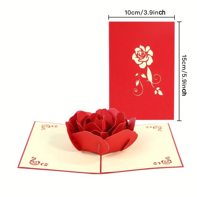 TEMU 1pc Valentine's Day 3d Greeting Card - Elegant Red & With Personalized Message Space, Ideal For Romantic Occasions, Romantic Occasion Card|artistic Card Design| , Valentines Day Cards