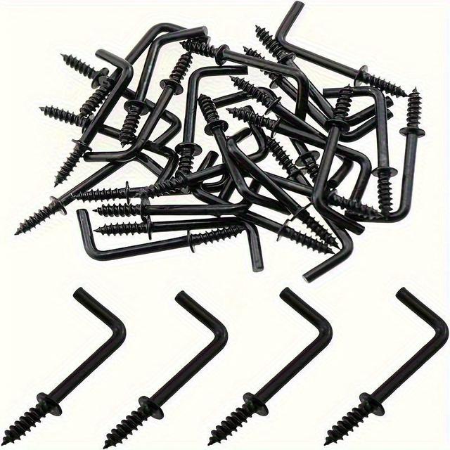 TEMU 30 Crochets de Plafond, Crochets en de L, Crochet à Noir, Crochet Droit pour Accrocher des Tableaux, des Rideaux et des Vêtements Quotidiens, Crochets à Vis à Cadre Métallique