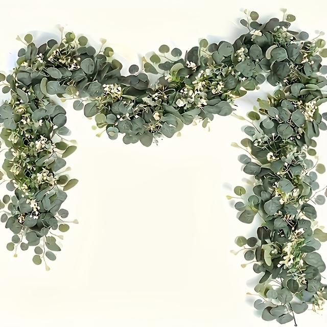 TEMU Elegant Faux Eucalyptus Garland - Versatile Hanging Greenery For Weddings, Home & Garden Decor - Perfect For , Walls & Parties, Eucalyptus Decor,halloween,christmas