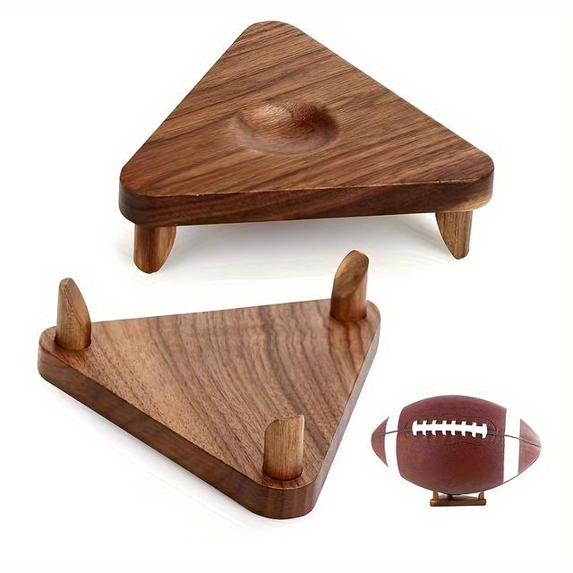 TEMU 1pc Solid Wood Sports Ball Display Stand - Basketball, Football & Rugby Holder For Home Organization