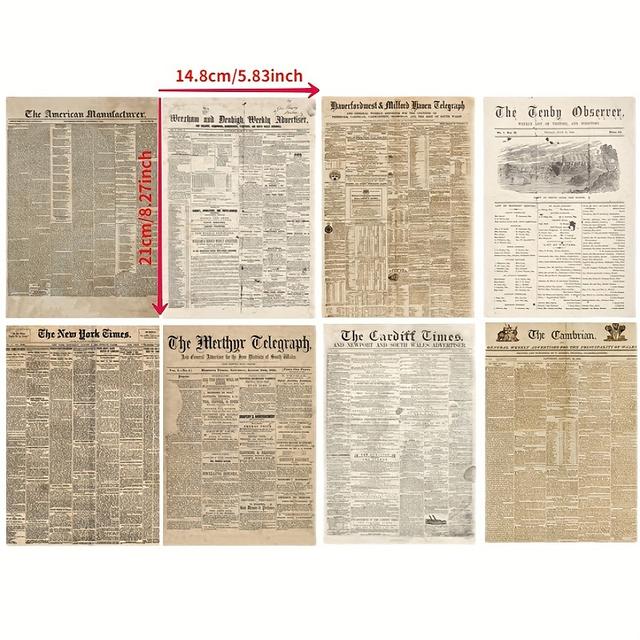 TEMU 8 Sheets Vintage Newspaper Letters Paper Pack For Scrapbooking Card Making Project