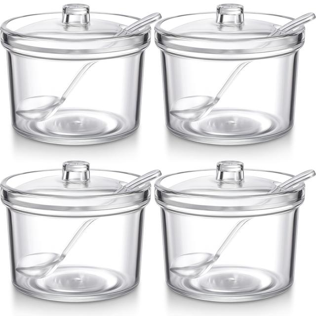 TEMU 4/6pcs 200ml Acrylic Transparent Sugar Bowls With Lids And Salt Spoons. Storage Sugar Cans With Sealed Lids Can Hold Sugar, Salt, Tea, Spices, Herbs, And Seasonings