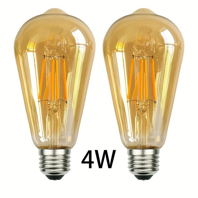TEMU Set Of 2 Vintage Edison Led Bulbs, St64 220v 4w 6w 8w E27 Medium Base 2700k Warm White Glass Bulbs Led Filament Light Lighting Replacement Bulbs Decorative Bulbs Non-dimmable 2.52"x5.31"