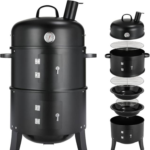 TEMU 3-in-1 Outdoor Grill With Chimney, Thermometer, Lid, And 2 Grill Racks For Outdoor Parties, Barbecues, Birthdays, And Christmas. (for Charcoal Only, Not For Open Flames Such As Wood.)