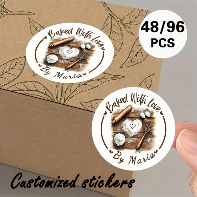 TEMU Anpassade 48/96 st "Bakat med " Bakningstema Klistermärken, för Familjeträffar, Födelsedagskalas och Mysiga Stunder - Skicka till & Nära Och Älska som Gillar att !