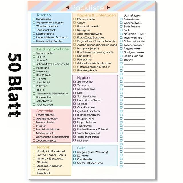 TEMU 1pc Planner/travel Packing Planner/packing Checklist In German