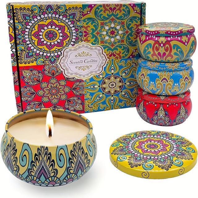 TEMU 4pcs Of Fragrant Candle Set (4 Kinds Of Fragrance Types: Jasmine, Sandalwood, Small Canglan, Rose) Cans Are Random. Candles, Bathing, Yoga, And Holiday Gifts, Mother's Day Gift