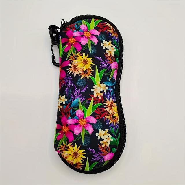 TEMU 1pc Vibrant Floral Pattern Zippered Fashion Glasses Case - , Portable Neoprene Rubber, Fits All Glasses Types, - Ideal For Eyewear, Wallet, Jewelry & Accessories, Eye Glasses Case
