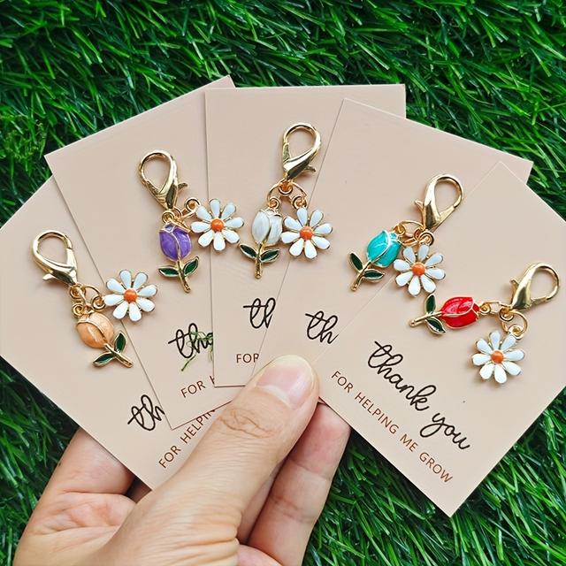 TEMU 5pcs Tulip Daisy Keychain With Thank You For Helping Me Grow Gift Card, Birthdays, Weddings, Teacher Appreciation, Father's And Day Gifts, Friend Birthday Presents, Accessory, Car Key Pendant
