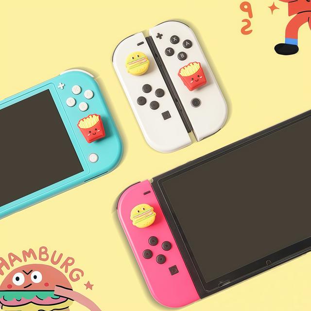 TEMU Aranyos szilikon sapkák készlete hüvelykujj markolatokhoz, hamburger és pommes frites mintákkal, puha joystick védők, kompatibilis a Switch/Oled/Switch Lite konzolokkal, 4db