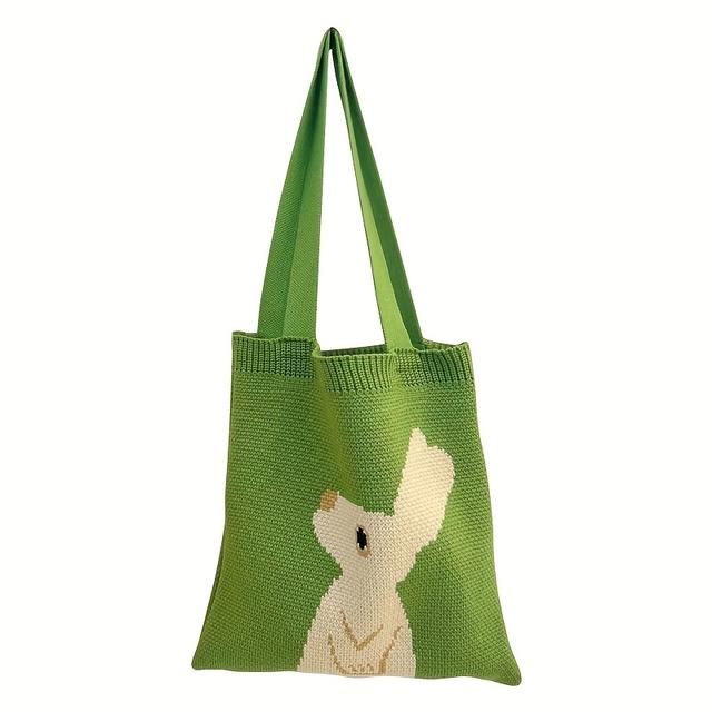 TEMU Bolsa de mano de conejo tejida verde, bolsa de conejo tejida de aspecto moderno, bolsa de portátil para compras