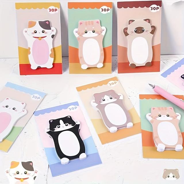 TEMU 6枚入り 動物ノートパッド 付箋紙, かわいい猫デザイン メモ帳 勉強＆オフィス用品 - 高品質 はがせる紙 強力粘着マーカー付き / DIY デコレーション文房具