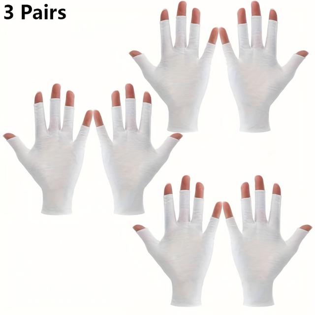 TEMU 3 páry dotykových rukavic, bílé hydratační rukavice pro suché ruce, bezprstý design, vhodné pro spa procedury, noční hydrataci, unisex velikost