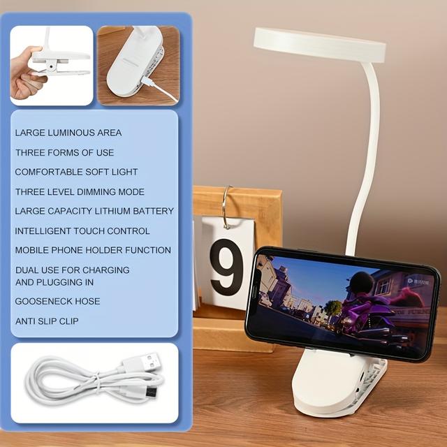 TEMU Clip-on Desk Lamp With Adjustable Brightness And Usb Charging Function, Led Light Suitable For Home Office And Reading, Can Be Used As Gifts