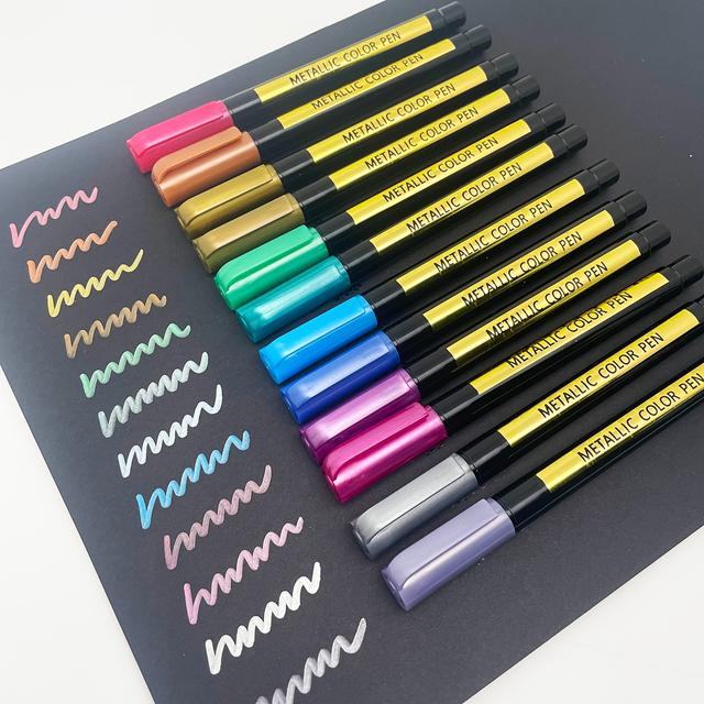 TEMU 24/12pcs Metallic Markers Pens, Shimmer Glitter Marker Pens For Rock, Black Paper, , Photo Album, Marker Pen For Diy Arts & Crafts, Glass, Wood, Card Making, Supplies, Professional Art Use