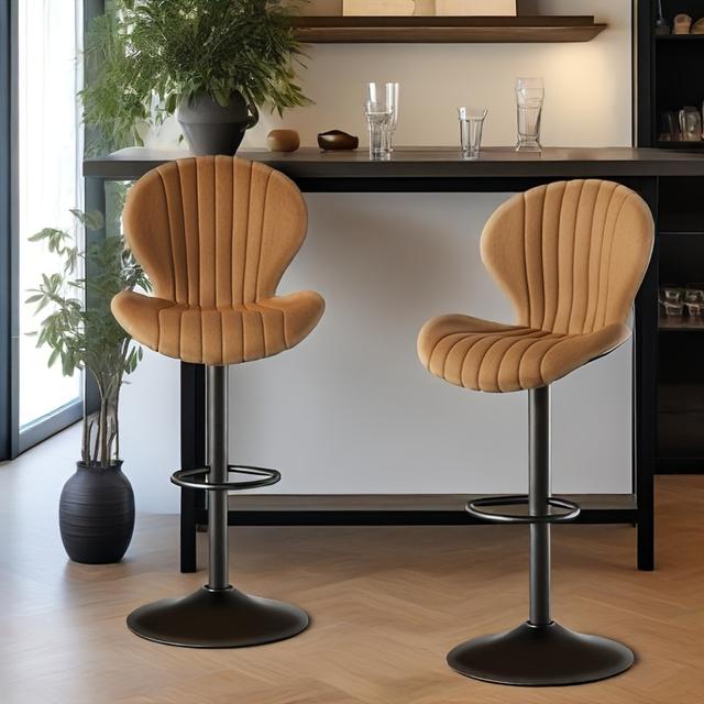 TEMU Bar Stools, , 360° Adjustable Swivel Faux Leather Bar Stools For Kitchen Restaurant Bar, Mid-century Stools With Backrest And Footrest - Set Of 2 - 3 Color Options