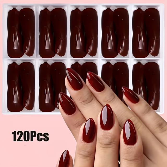 TEMU 120 uñas postizas rojas en forma de almendra de media con tacón y puntas preaplicadas | Material ABS, acabado brillante, aptas para mujeres y