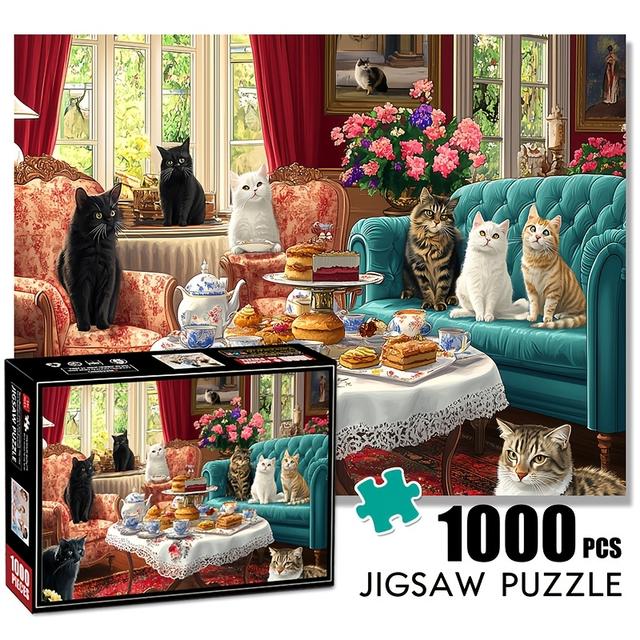 TEMU 1000pcs Cat Dinner Party , Large Puzzle Toy For, Interactive Family Game, Diy Home Decor Gift, Multicolor, Paper Puzzle,