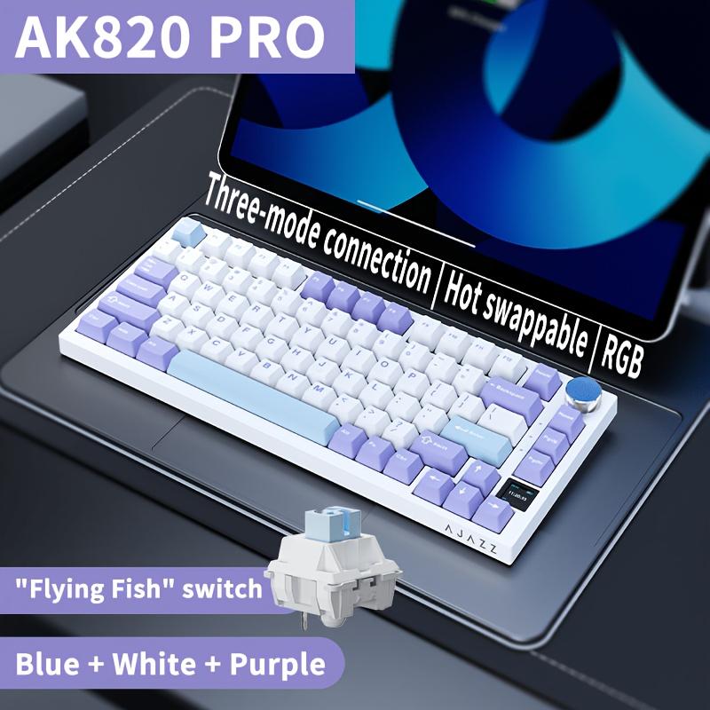 TEMU Ajaazz Brand New Genuine Ak820 Pro Full Key Hot-swappable Bt/2.4g / Usb Triple 75% Layout Wireless Mechanical Wired Pad Switches Pcb Rgb Music Sync Lighting 4000mah Large Battery