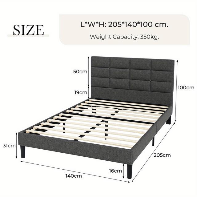 TEMU Cheminée de lit à plateforme recouverte de velours avec tête de lit et lattes en bois robustes, ressort de lit