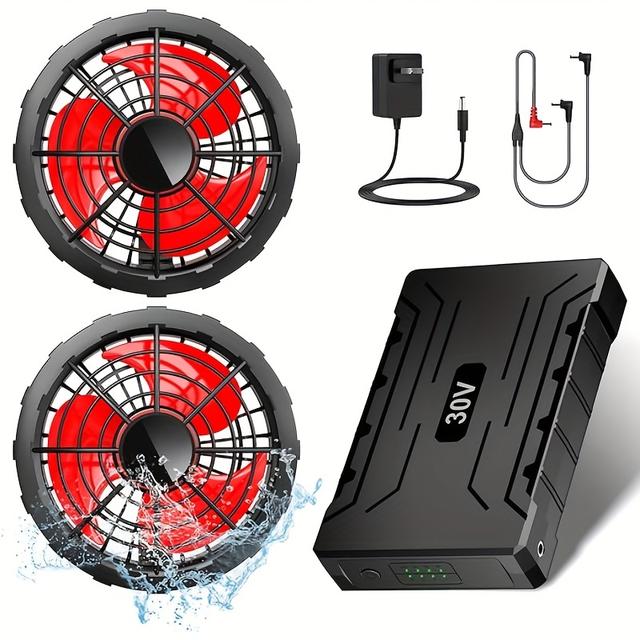 TEMU 【ファンとバッテリーのコンボ冷却システム】[30V高性能、40,000mAh/148Wh容量、作業着に最適、5段階風量調整、長時間稼働、省エネ、90mmの換気口に最適]