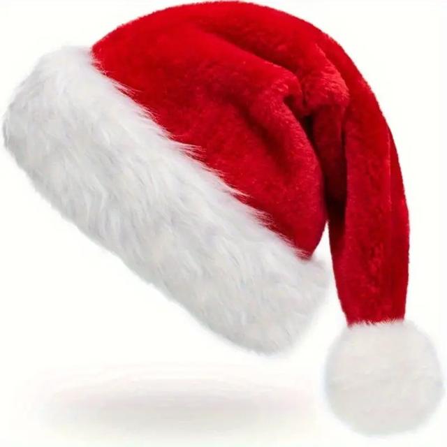 TEMU 1 Stück Weihnachtsmütze, verdickte Weihnachtsmütze für Erwachsene, rote goldene Samt-Weihnachtsfoto-Mütze