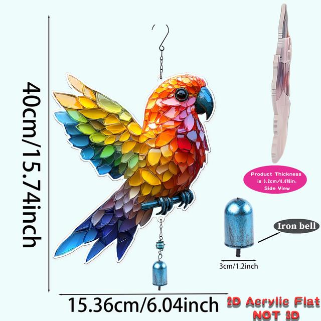 TEMU . 15,74 x 6,48 Zoll Metall Flamingo Windspiel, mit einem lebendigen 2D-Acryl-Design, einer Eisenkette und einer Glocke, als eleganter Sonnenfänger für die Dekoration und Garten