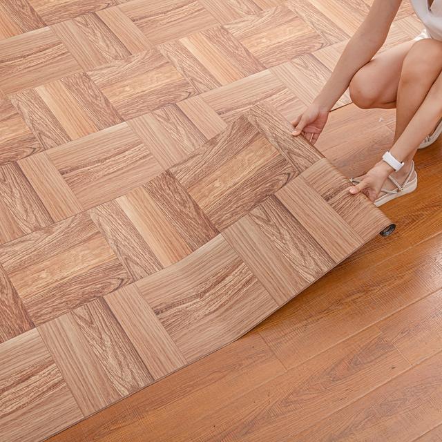TEMU 1 Rollo de Piso de Vinilo Autoadhesivo, Marrón & Marrón & Madera, Papel Autoadhesivo para Piso y Pared, Grosor 1.4mm para Renovación del Hogar, Decoración de para & Cocina & Baño