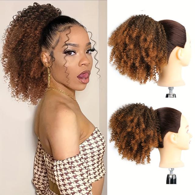 TEMU Saisity Eleganter Afro Pferdeschwanz mit Kordelzug - Kurzer Synthetischer Afro Puff Dutt für Frauen, Perfekt für den & Partys