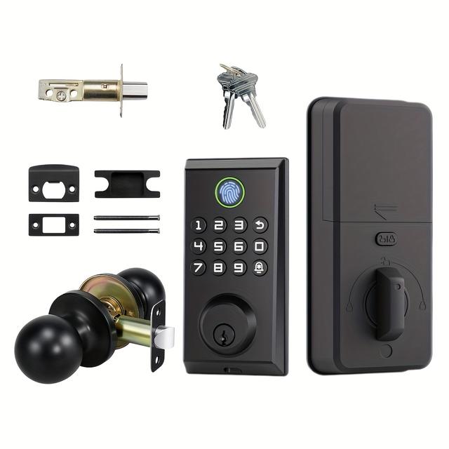 TEMU Keyless Fingerprint Lock | Hsslk Biometric Door Lock With Password, Built-in Doorbell, Suitable For Front Door, Aluminum Alloy, Battery Powered With Aa Batteries