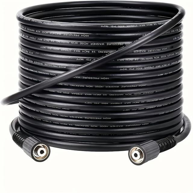 TEMU 1pc 5800psi High Pressure Washer Hose - 50ft Black Non-marking, Kink Resistant Power Washers Hose Replacement, Durable Rubber Material, 22mm Internal Thread Diameter